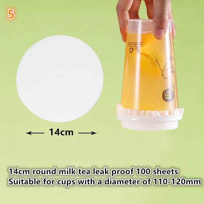 100 Sheets Cup Sealing Paper Film Coffee Tea Milk Drink Packaging Pads Leak Proof Paper Film Crimper Round Shape Bottle Sealer Qme 5