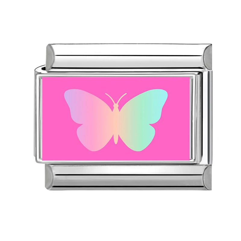 Fashion Pink Love Heart Leopard Print Butterfly Italian Charm Links