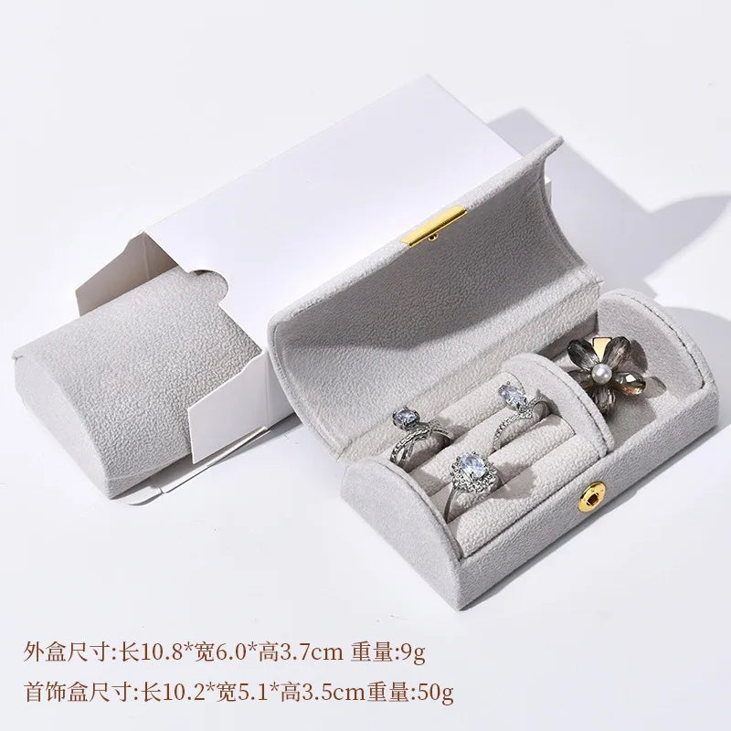 Travel Jewelry Case Portable Velvet Organizer Rings Earrings Storage Box Perfect Gift for Women, Lady and Girl Travel Essential Qme Light Gray