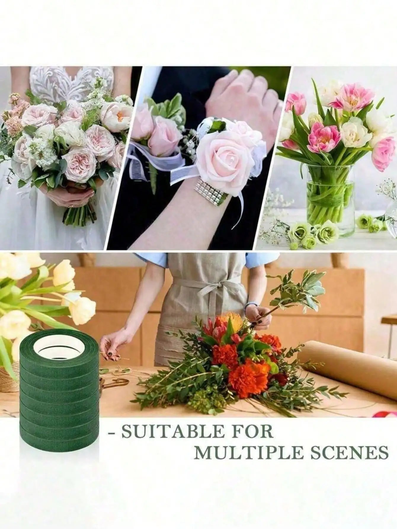 1 3 5 Rolls Green Floral Tape DIY Wedding Bouquet Stem Wrapping Qme