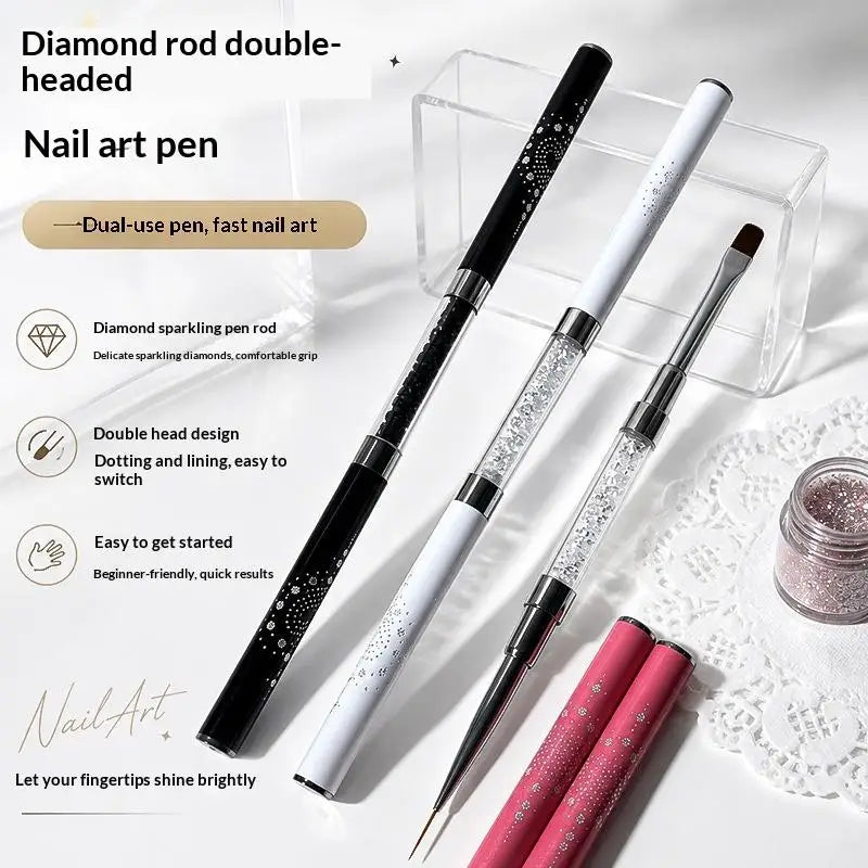 Crystal Nail Art Liner Brush Dual Head Painting Pen Lightweight Qme