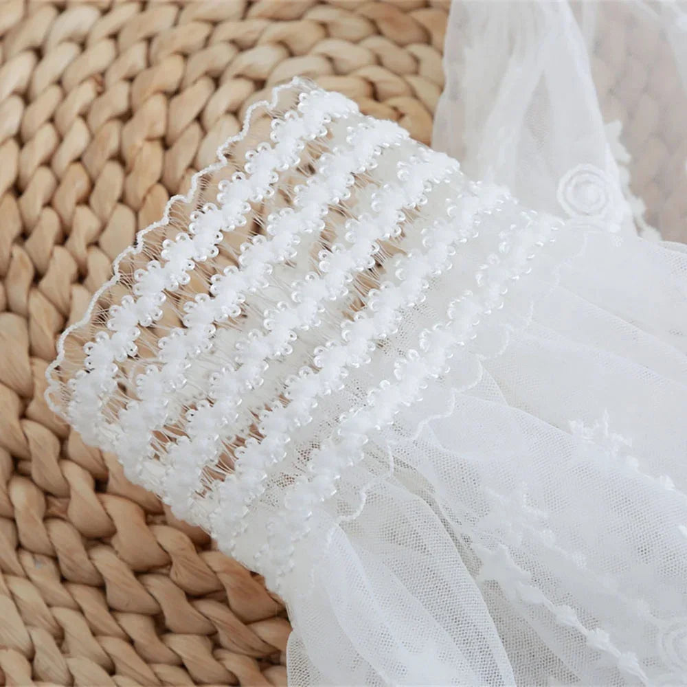 1Pair Detachable Cuffs Lace Flower Mesh Fake Flared Sleeves Double Qme