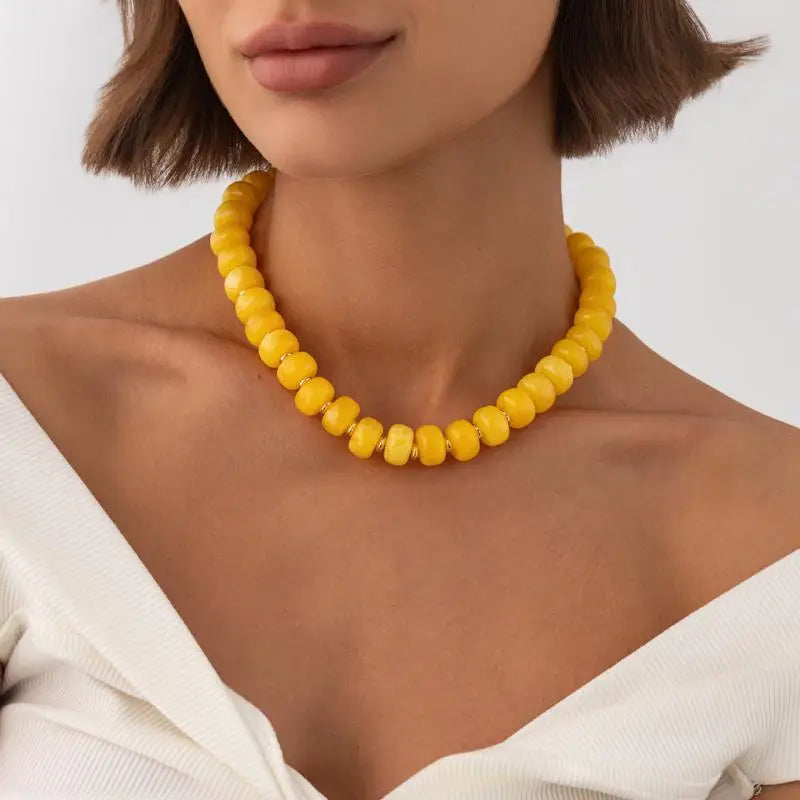 Y2K Colorful Smudging Resin Beads Chain Necklace For Women Trend Collares Vintage Clavicle Chain Party Jewelry Qme A7