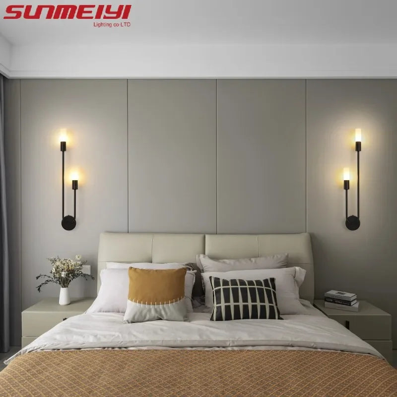 LED Golden Black Light Luxury Wall Lamp Living Room Nordic Modern Minimalist Creative Background Wall Corridor Bedroom Bedside Qme