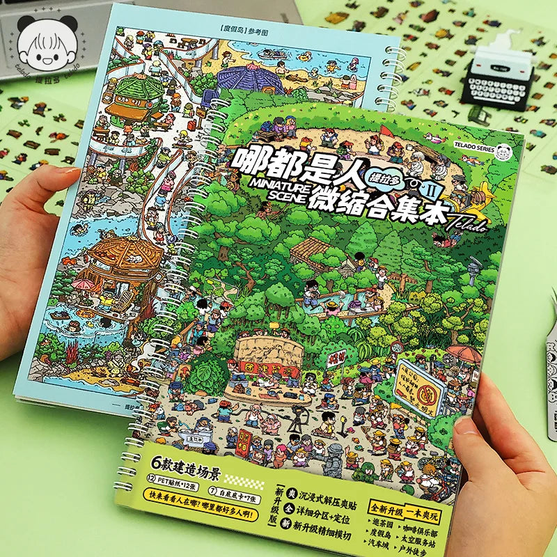 TIANZI Miniature Scene Sticker Book Everything is Human 2.0 Series – Cute-Style DIY Stacked 3D Houses Quiet Books Qme