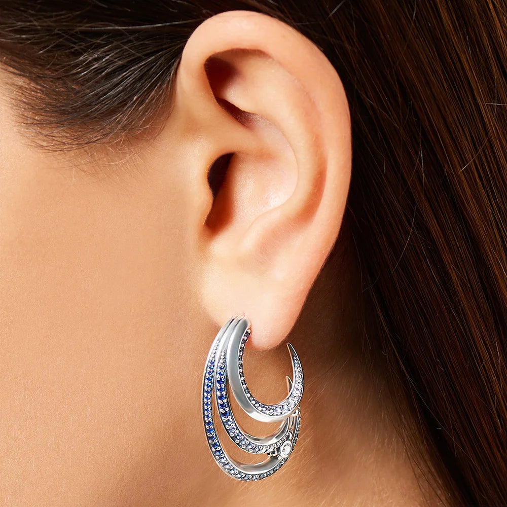 Creole Hoop Earrings Wave with Blue Stones Europe Style Fine Jewelry For Women Bohemia Gift In Solid 925 Sterling Silver Qme