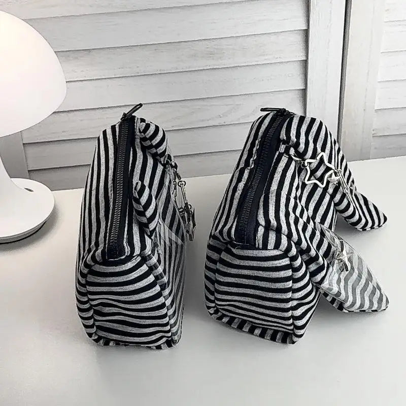Striped Devil Horn Pencil Case Wear Resistant Large Capacity Portable Qme