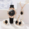 Womens Watches 5Pcs Set Luxury Rhinestone Women Fashion Elegant Wristwatch Quartz Watch For Girl WristWatch Bracelet Gift Qme black