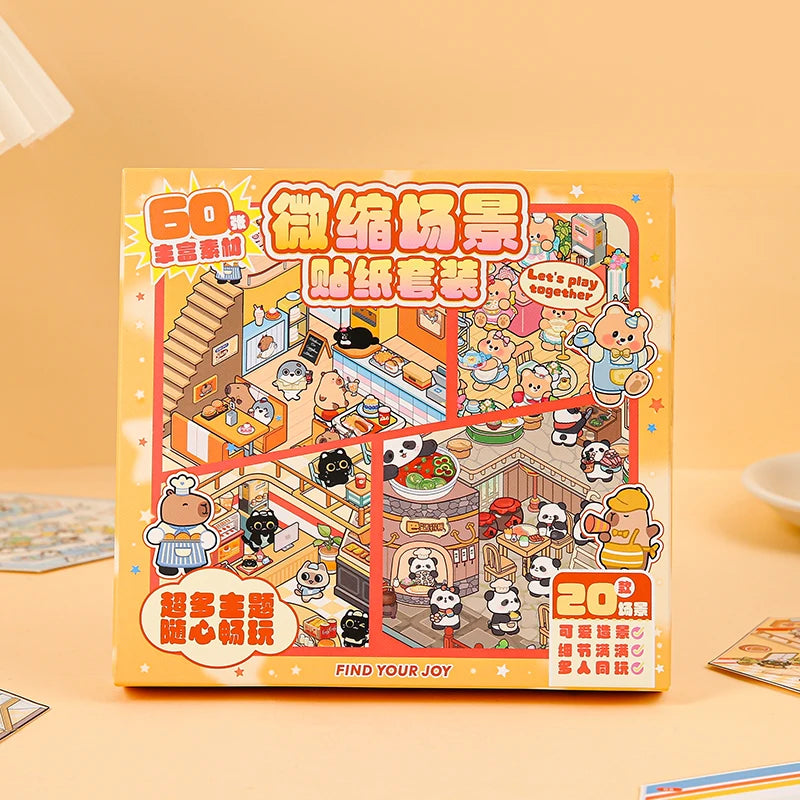 20pcs Cartoon Miniature Scene 3D Landscaping Sticker DIY Cabin Scene Stacking and Pasting Hand Account Scrapbooking Stickers Set Qme