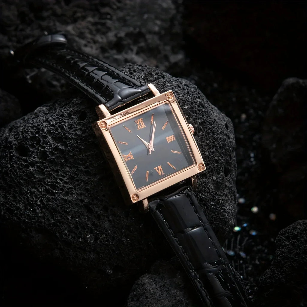 1pc-Fashionable and Minimalist Women's Square Belt Quartz Watch, Retro High-end Roman Watch Qme