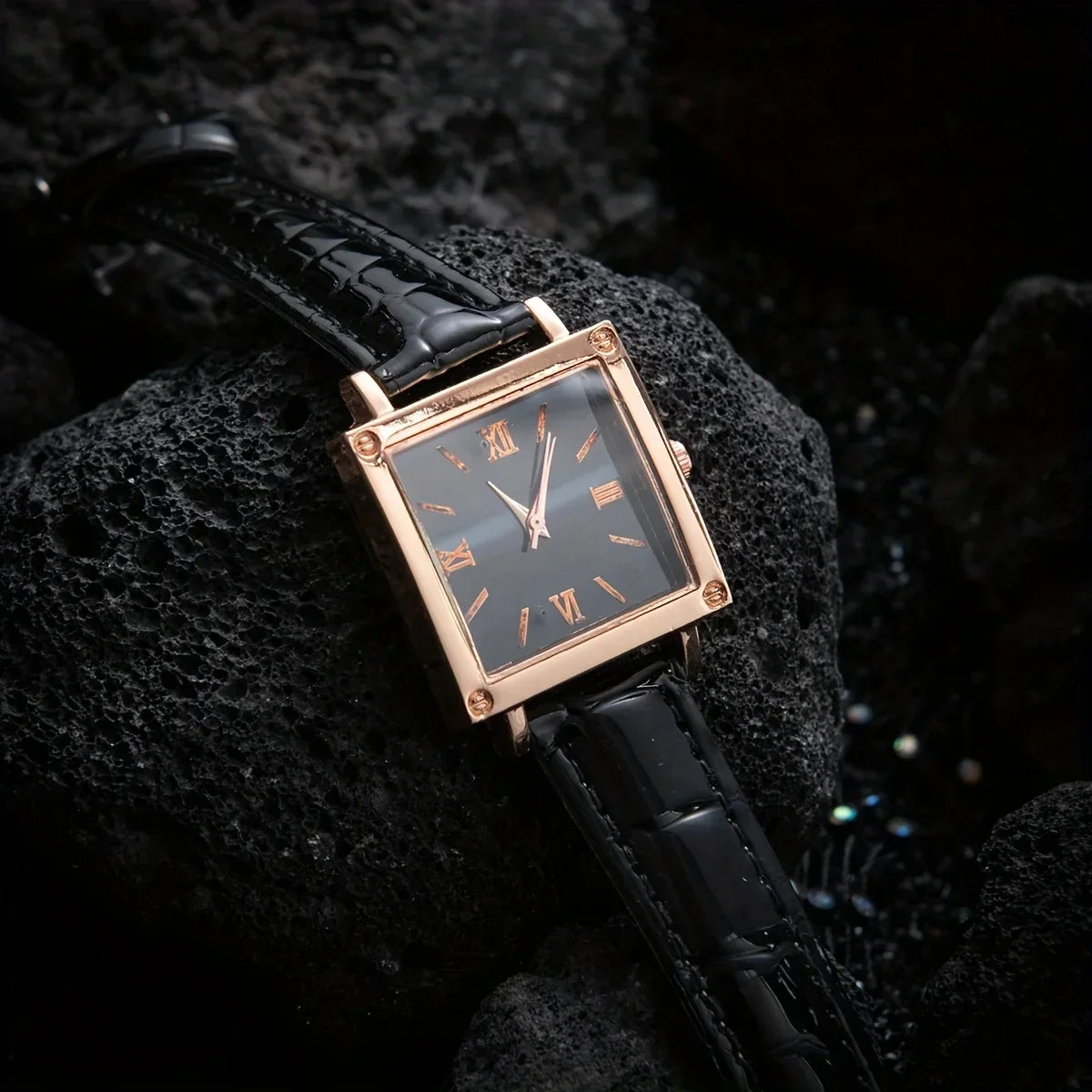 1pc-Fashionable and Minimalist Women's Square Belt Quartz Watch, Retro High-end Roman Watch Qme