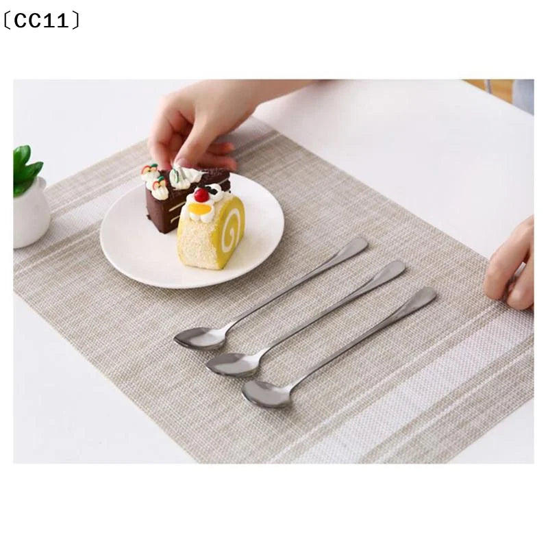 Stainless Steel Spoon Long Handle Coffee Ice Cream Stirring Meal Qme