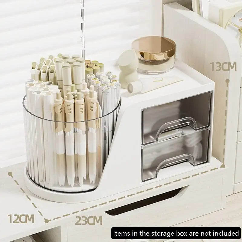 Drawer Plastic Pen Holder Cosmetic Storage Box 2-in-1 Rotating Qme A