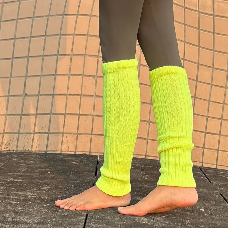 Women Winter Bright Green Color JK Style Spice Girls College Foot Cover Warm Pile Long Socks Boot Cuff Cover Knitted Leg Warmers Qme