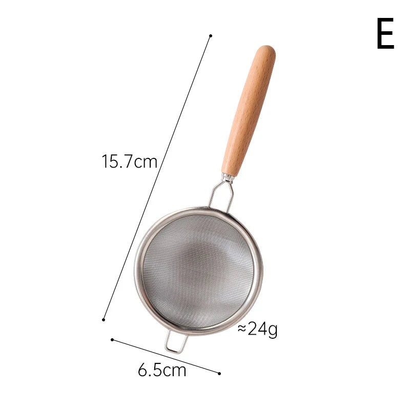 Creative Stainless Steel Tea Drain Reusable Long Wooden Handle Qme E
