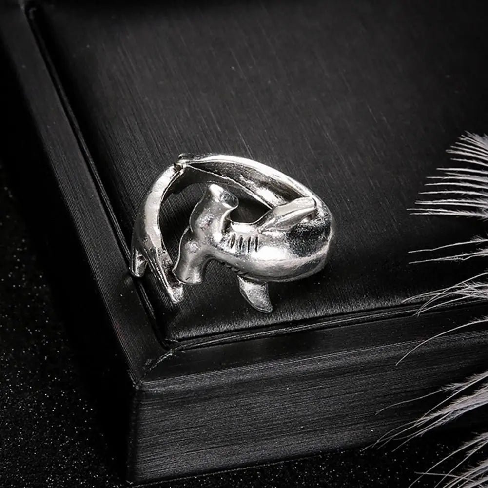 2pcs/set Vintage Shark Adjustable Finger Rings Set Simple Animal Retro gothic Great White Shark Opening Jewelry Accessories Qme