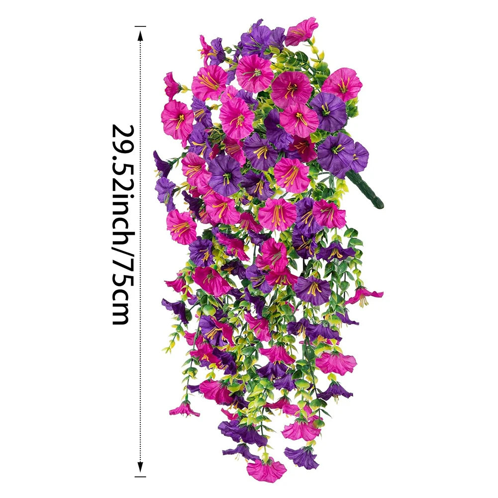 1pc 29.52" Artificial Fake Morning Glory Hanging Flowers UV Resistant Realistic Hanging Petunias Plants For Garden Wedding Decor Qme lotus purple