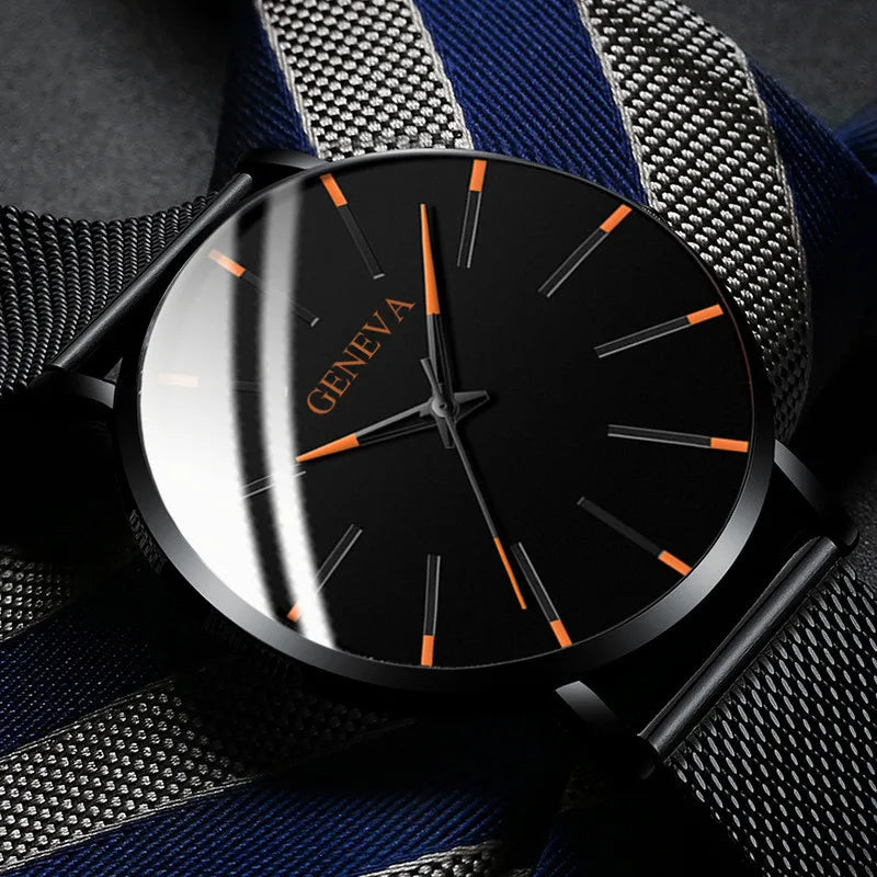 Top Brand Fashion Minimalist Ultra-thin Watch Men's Business Stainless Steel Strap Steel Mesh Quartz Watch Relogio Masculino Qme