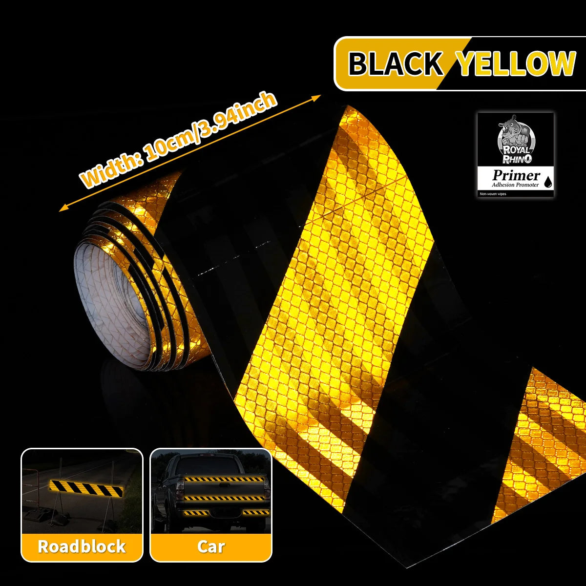 High Visibility Twill Reflective Tapes PET Material 10cmX1/3/5/10M Safety Warning Tapes Waterproof Self-adhesive For Cars DIY Qme BLACK YELLOW 1M 10CM