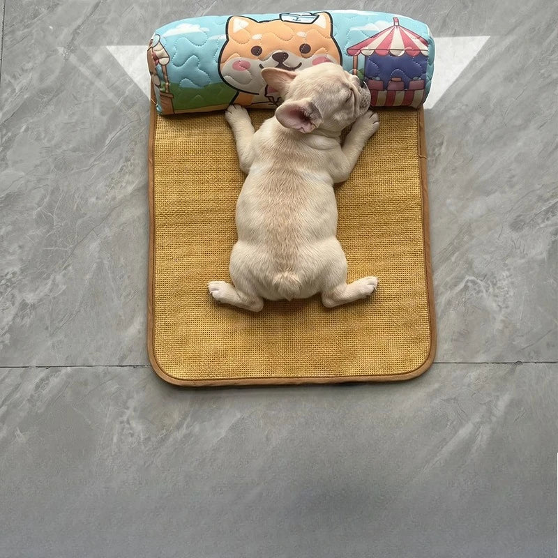 A 1Piece Pet Cooling Sofa Bed For Spring Summer, Breathable Removable Washable Bed Mat For Small Medium Dogs And Cats Rest Qme Ice cream puppy 40-30cm