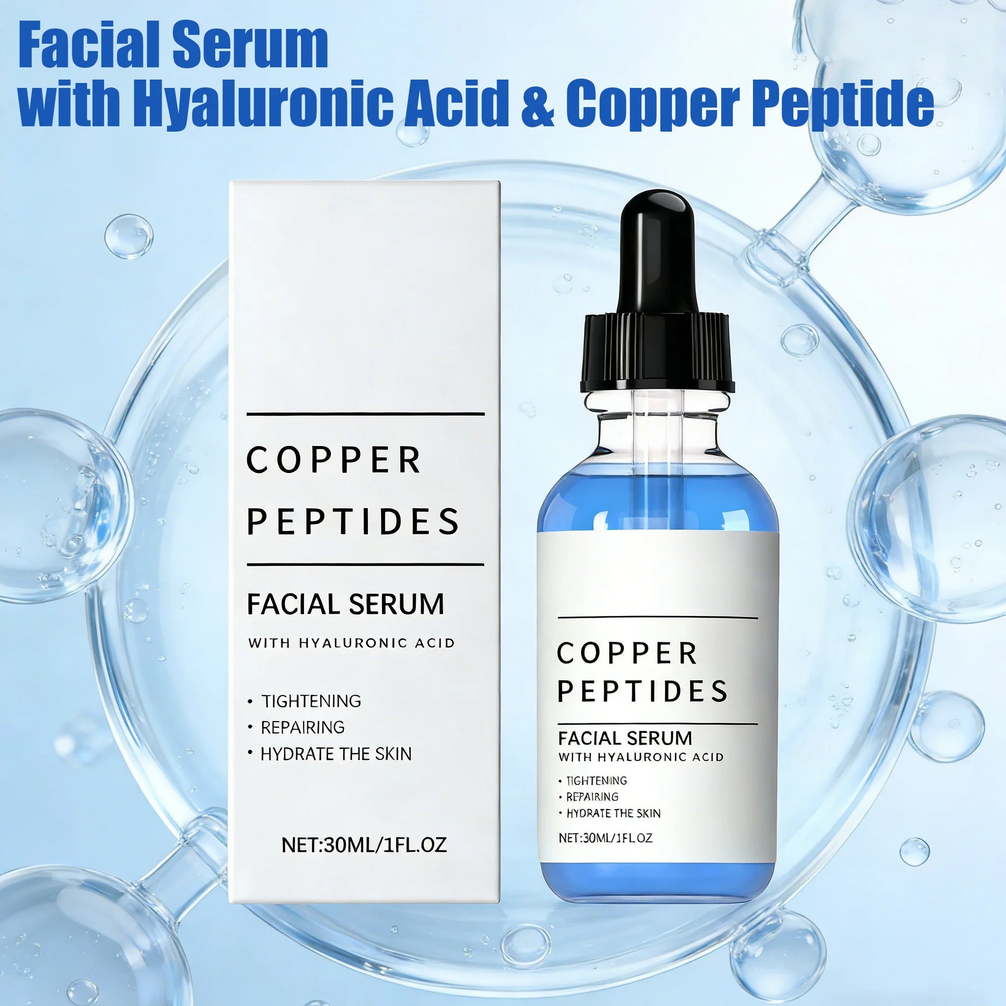 Copper Peptide Serum Lifting Firming Skin Anti Wrinkle Nourishing Smooth Improve Texture Hydration Hyaluronic Acid Face Serum Qme