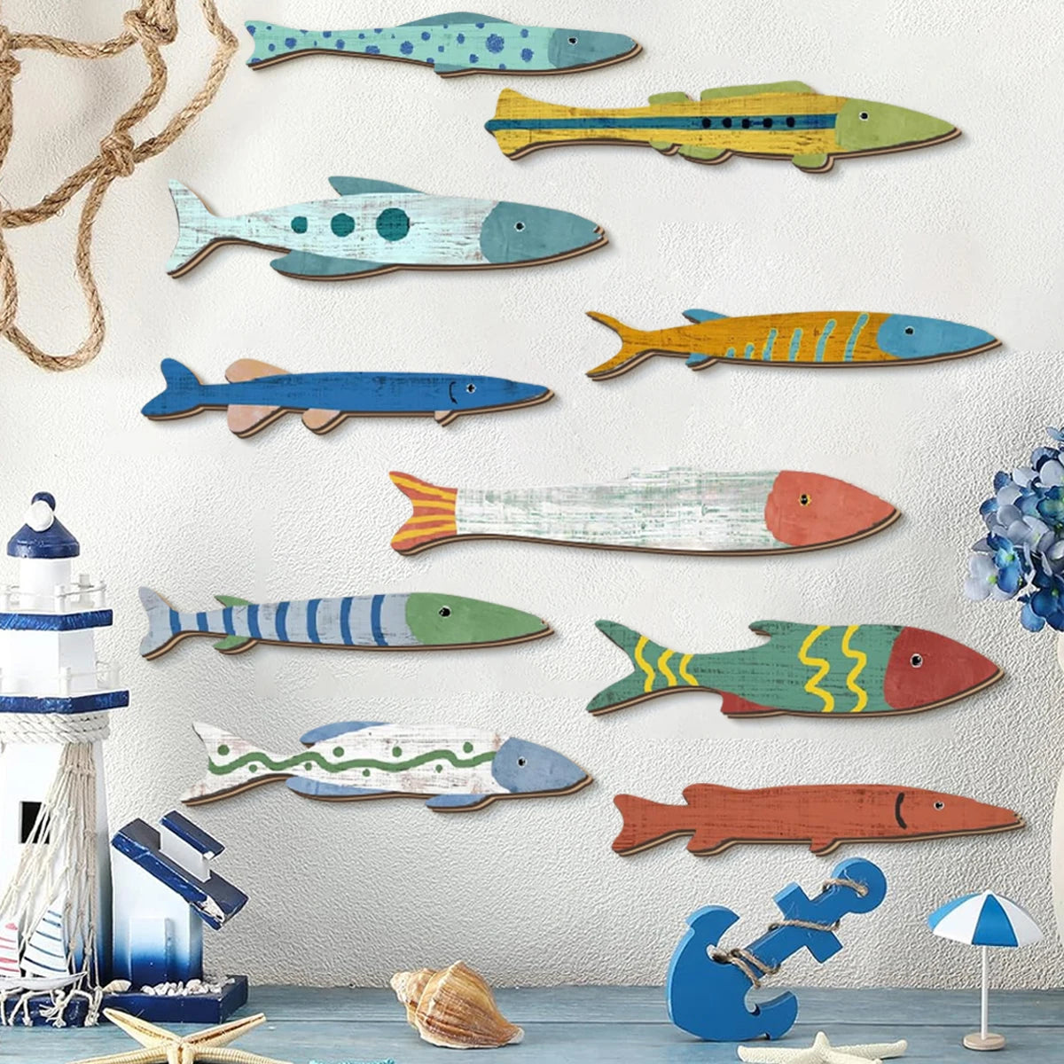 Colorful Hand - Painted Wooden Fish Wall Decorations: Add a Splash of Ocean Charm to Your Space Qme L