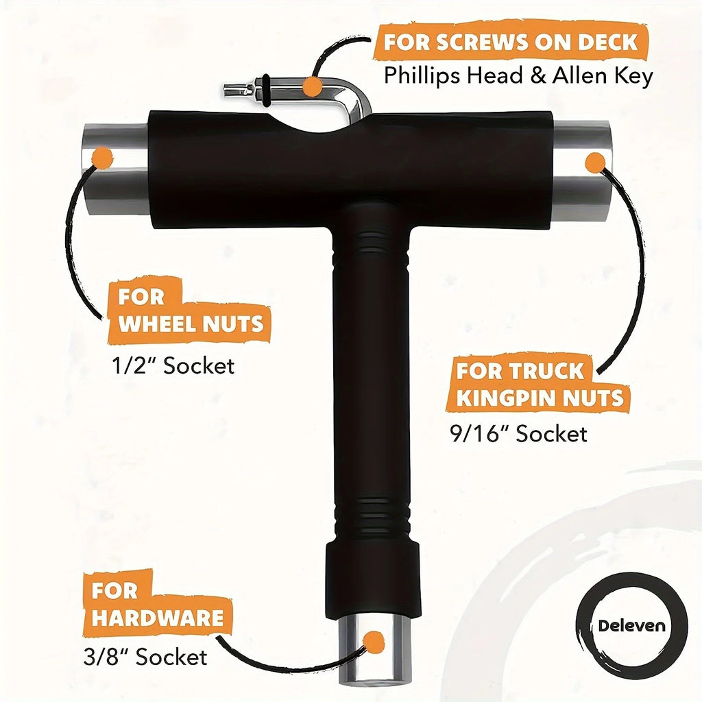 Skate T-Tool With Allen Wrench - Multi-functional Skateboard Tool Set Qme