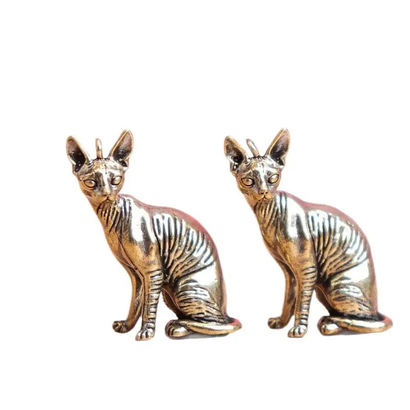 Solid Brass Hairless Cat Small Statue Desktop Ornaments Vintage Animal Figurines Model Lucky Home Decorations Crafts Accessories Qme Bronze 1