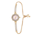 1pcs Floral Colorful Dial Fashion Small Light Luxury Pearl Strap Women's Watch Features Pulling Bracelet Qme Rose