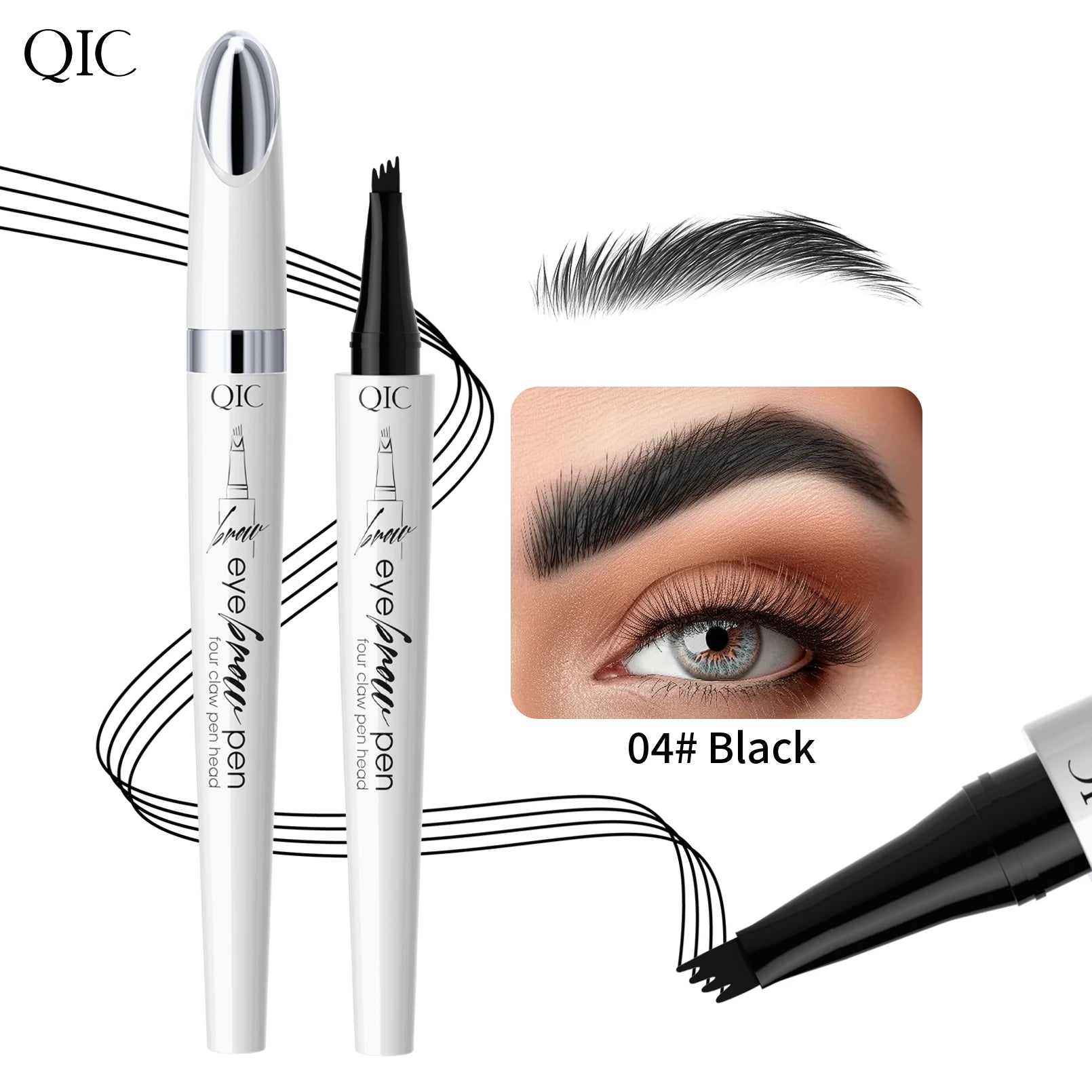 4 Colors Available 4 Split Tip Waterproof Eyebrow Pen, Long Lasting Anti-smudge Four-head Natural Microblading Eyebrow Pen Qme Q709-4