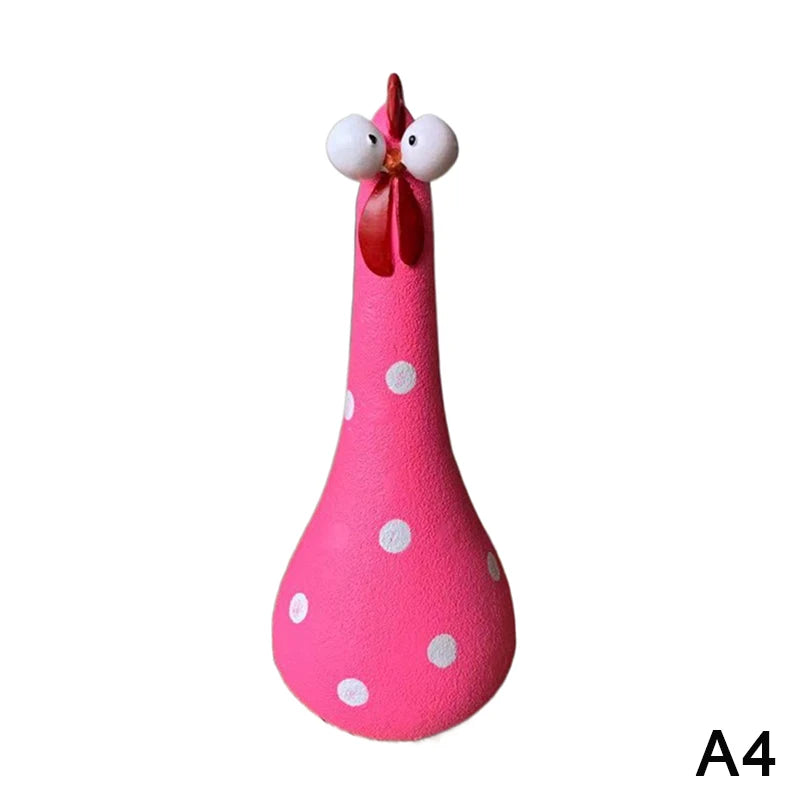 Quirky Big-eyed Chicken Figurine Colorful Polka Dot Resin Statue Long Qme A4