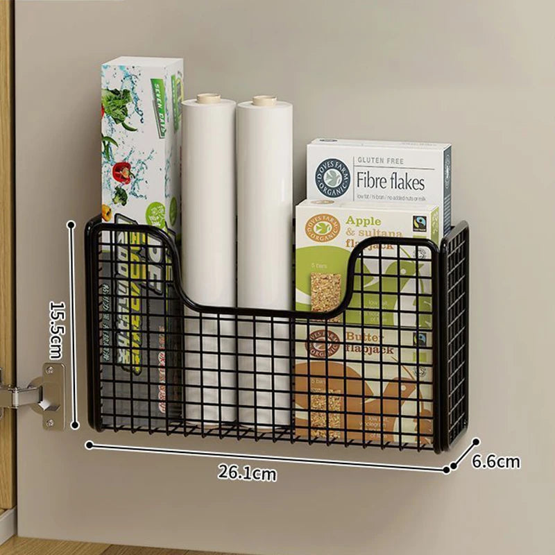 Door Storage Box Iron Rack Wall-mounted Cabinet Plastic Wrap Bathroom Qme Black