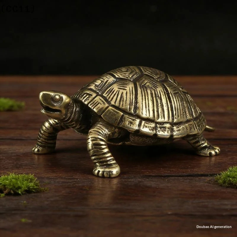 Pure Copper Turtle Statue Vintage Brass Tortoise Figurines Desktop Qme