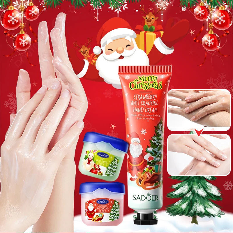 Christmas Hand Cream Lip Balm 4 Creams Balms Nourishing Mask Qme