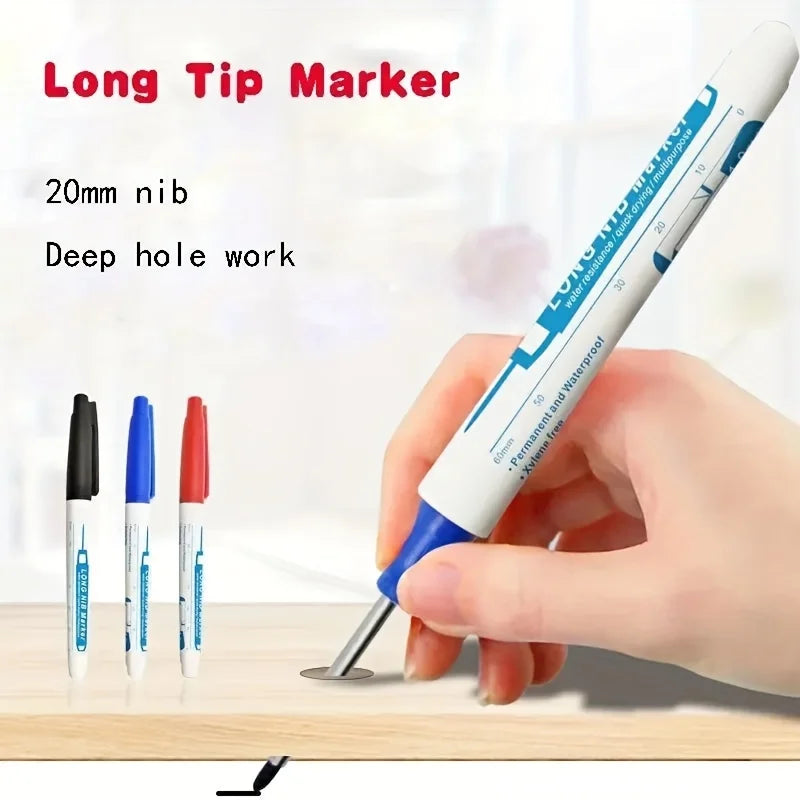 12Pcs/Set Multi-Purpose 20mm Deep Hole Long Nib Head Marker For Metal Perforating Pen Waterproof Bathroom Woodworking Decor Tool Qme