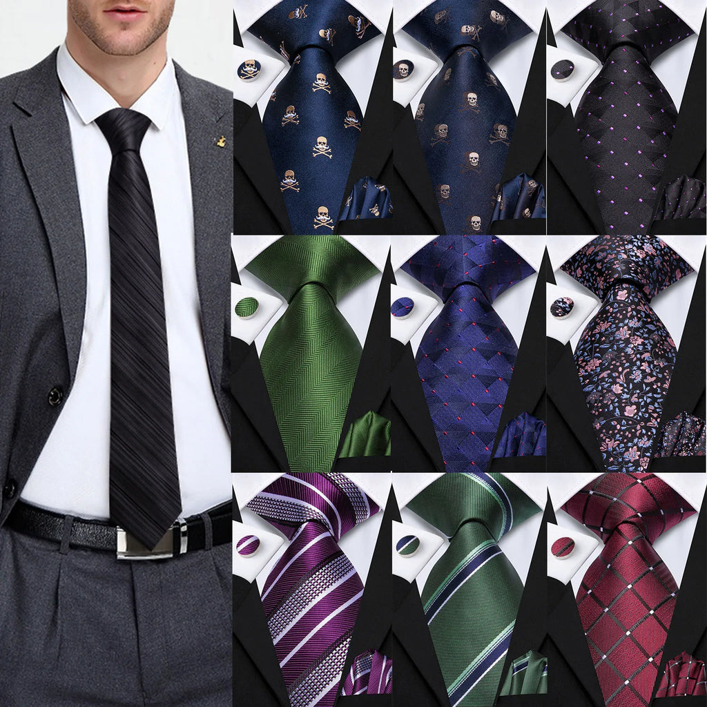 Hi-Tie Designer Blue Red Purple Novelty Tie For Men Handky Cufflink Gift Mens Necktie Business Party Dropshiping Wedding Qme