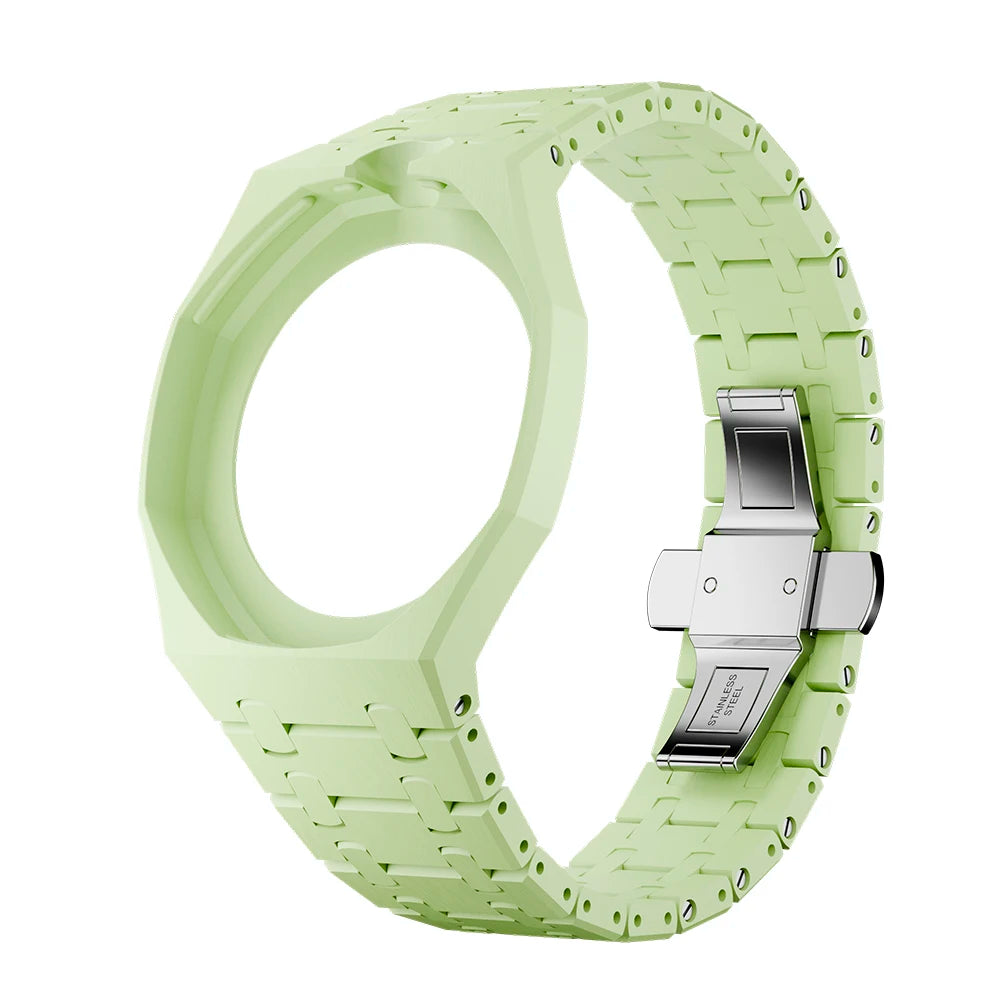 Ceramic Case Mod Kit Compatible with Swatch X AP Royal POP Changer Watch Full Case+Link Bracelet Strap Watch Mod Accessory Qme Olive Green