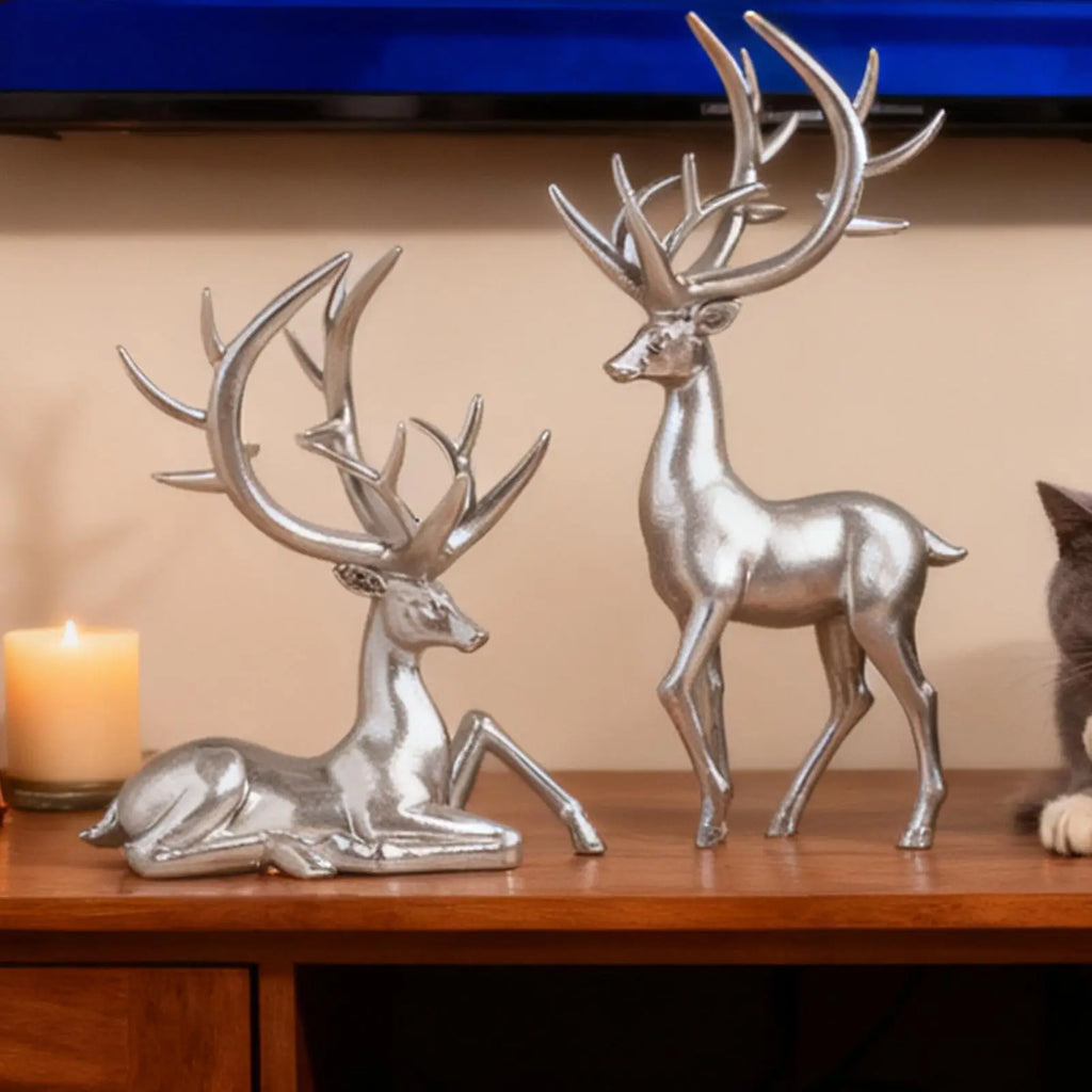 Deer Figurine 2-Piece Christmas Table Centerpieces Resin Reindeer Qme