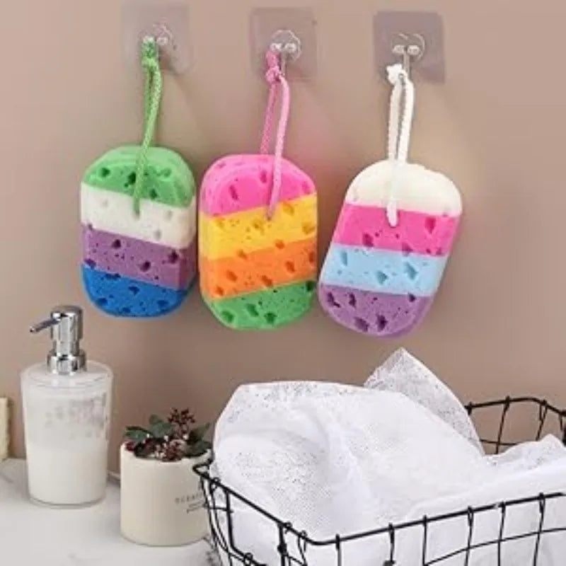 Rainbow Bath Sponge, Soft Exfoliating Body Sponge With Hanging Rope, Reusable Shower Scrubber For Adults Qme