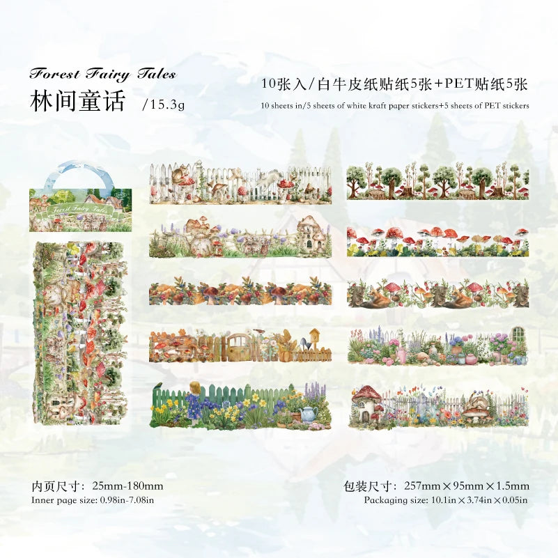 10 Sheets/Bag Natural Landscape Theme Dual Material Stickers for DIY Scrapbooking Journal Phone Case Laptop Decoration Qme 5