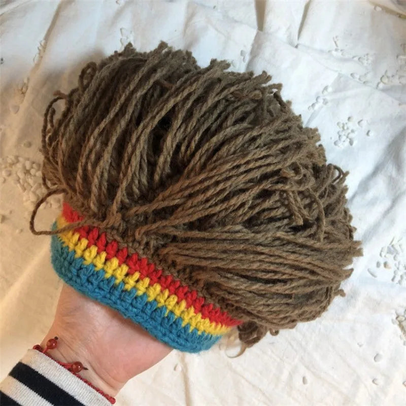 Novelty Dreads Knit Hat Warm Fuzzy Wool Cap Braided Wig Unique Hip Qme Chocolate