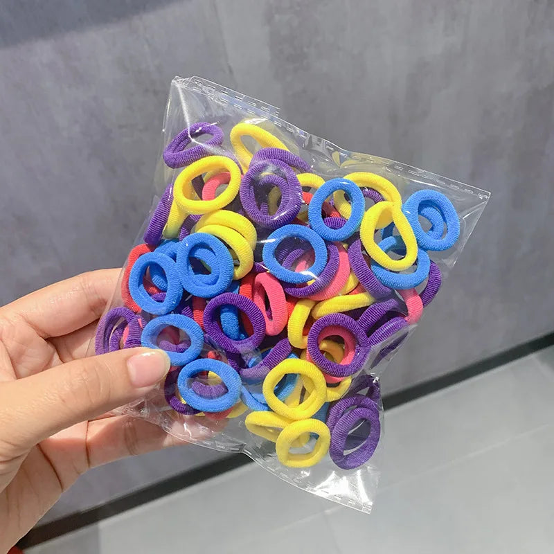 100Pcs Colorful Basic Nylon Ealstic Hair Ties For Girls Ponytail Hold Scrunchie Rubber Band Kid Fashion Hair Accessories Qme colorful
