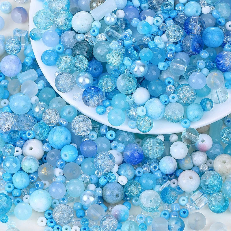 50g Assorted Glass Beads for Jewelry Making 2-10mm Colorful Crystal Beads for Bracelets Earrings Necklaces Crafts Making DIY Art Qme Blue