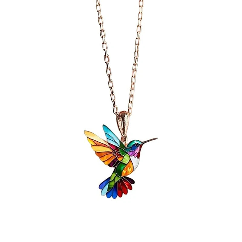 Elegant Hummingbird Necklace Women Exquisite Alloy Pendant Jewelry Qme Golden