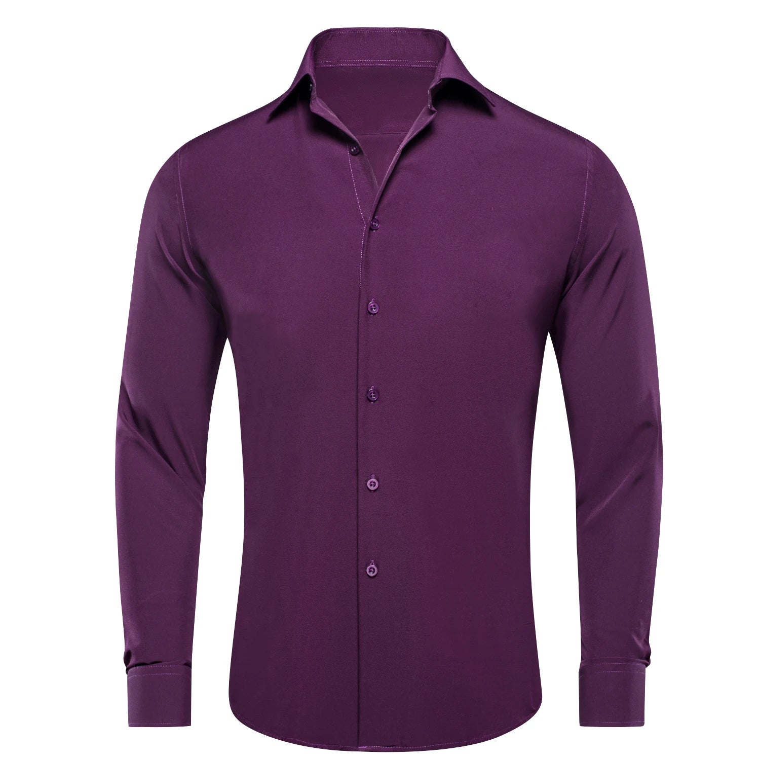 Hi-tie Plain Solid Silk Men's Shirts Long Sleeve Lapel Dress Suit Qme CY-1086 XL