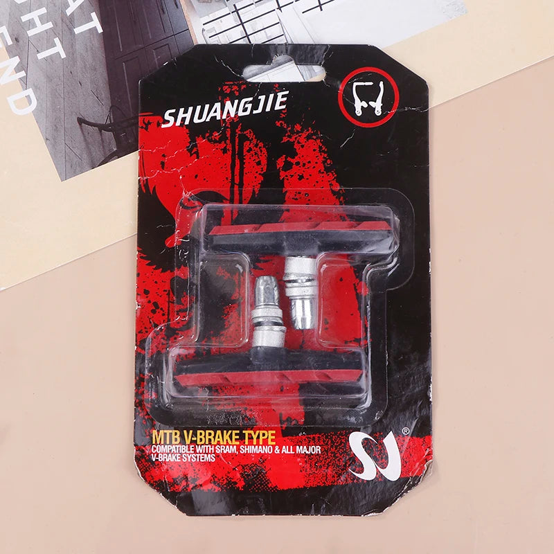 1Pair Bike Brake Pads V-brake Rubber Road Holder Shoes Blocks Rim Qme Red