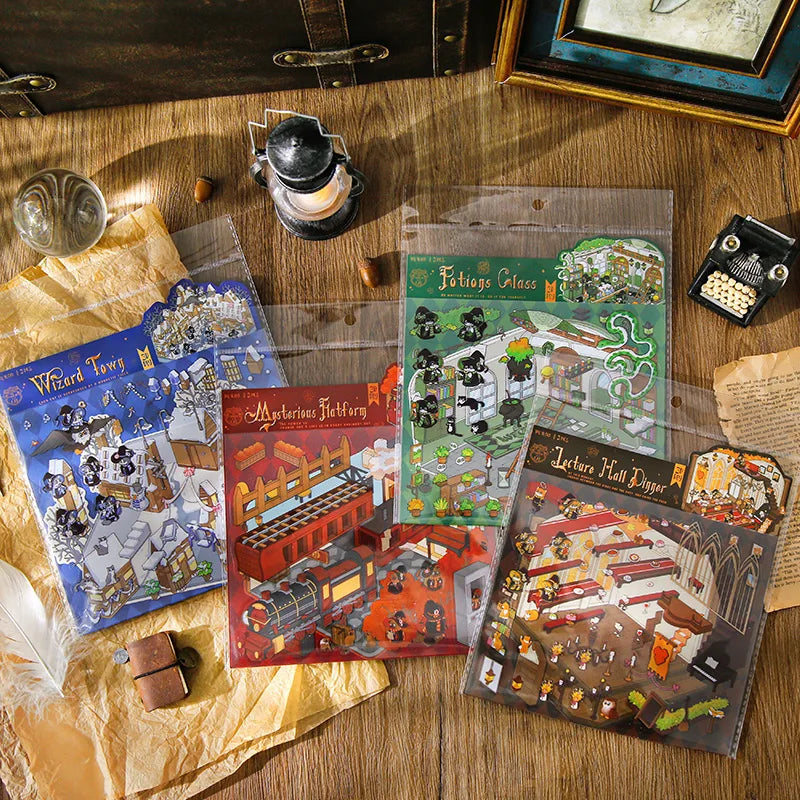 3D Scenery Stickers Magician Cat Cute Kawaii Scrapbook Stationery DIY & Handbook Decoration for Phone Case Notebook Qme