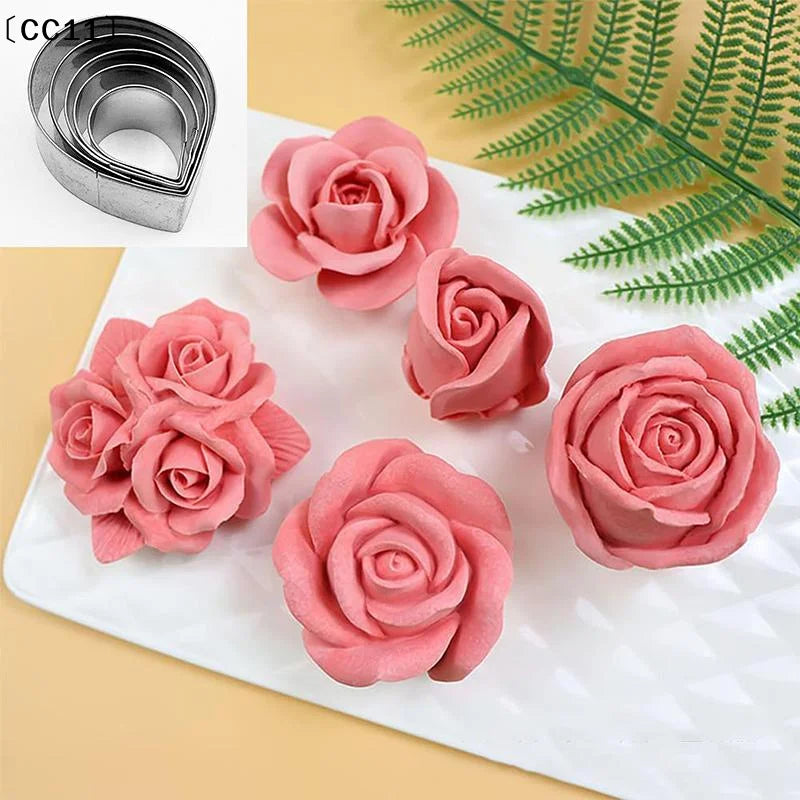 5 Peony Petal Veiner Silicone Mold Stainless Steel Cutter Mould Qme