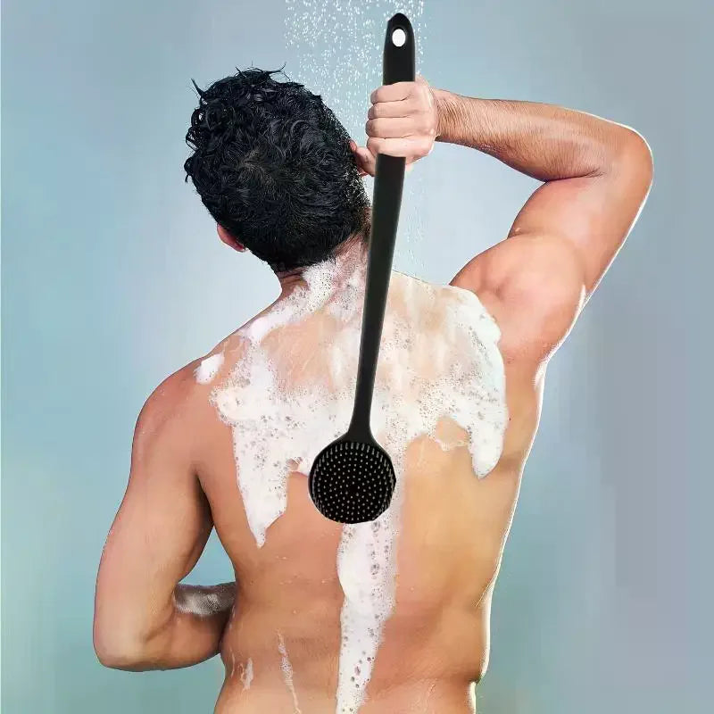 Silicone Bath Brush Long Handle Soft Exfoliating Body Face Scrubber Qme