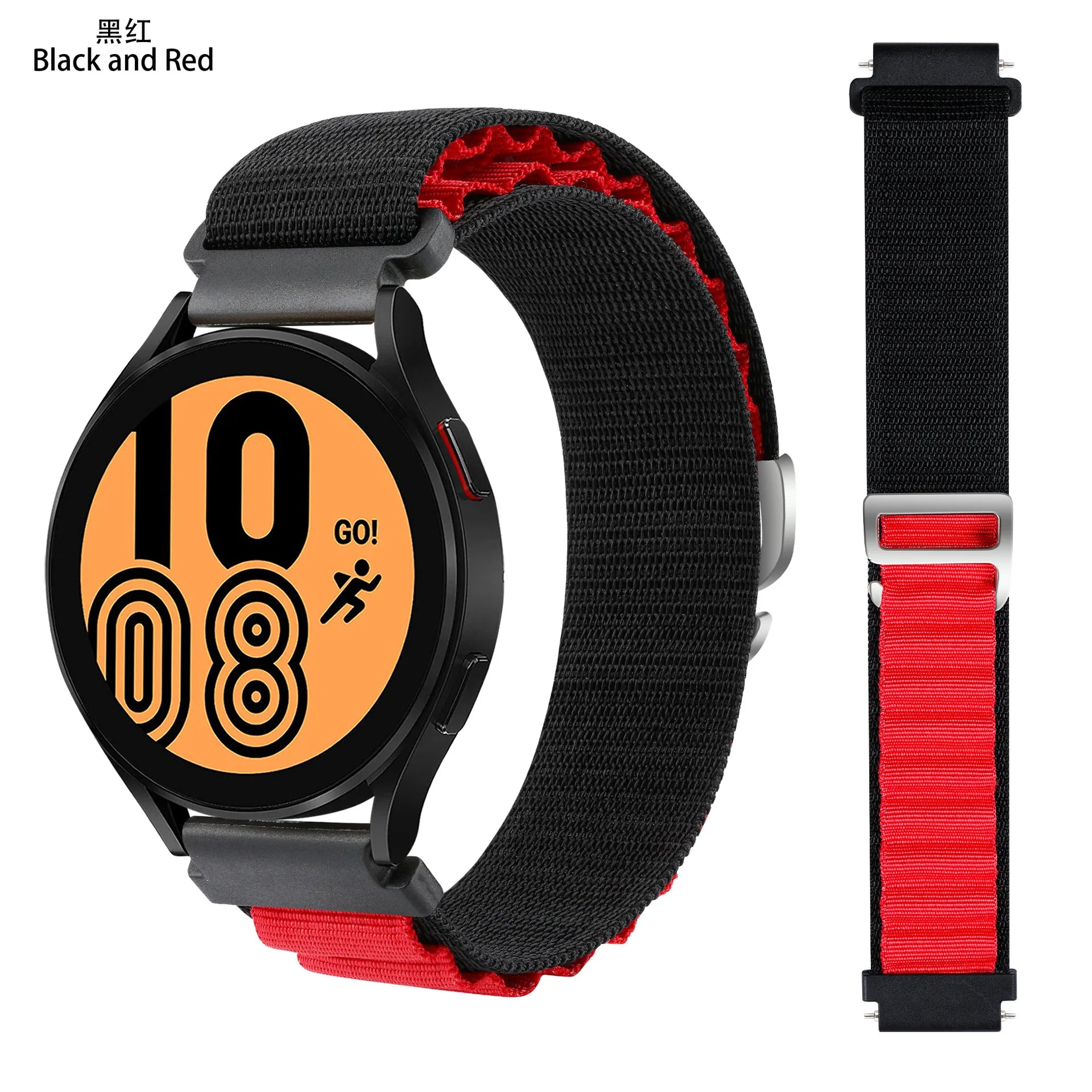 Suitable for Quartz Samsung Watch 4/5/6 20mm 22mm Nylon Quick Release Outdoor Strap Huawei GT3 High Mountain Loop Watch Bands Qme 16Black Red 20mm